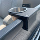 Black pontoon Boat Rail Cup Holder mounted on rail