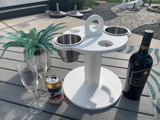 White Table Top Cup and Wine glass holder placed outdoors